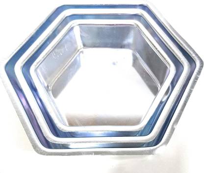 bakery hub Aluminium Cake Baking Pan 6'', 7'' and 8'' inches (Set of 3) (Hexagon Shape) Roasting Pan 15 cm, 18 cm, 20 cm diameter 4.5 L capacity