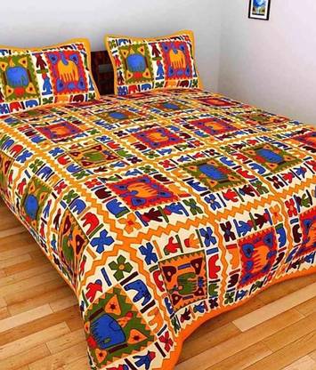 Rajasthani jaipuri Print 144 TC Cotton King 3D Printed Flat Bedsheet
