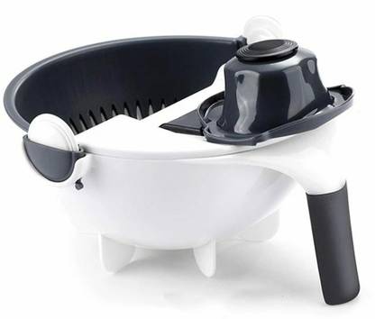Dharm Enterprise Wet Basket Vegetable Washer & Cutter Vegetable Cutter Cut Vegetables and Drain 7 in 1 Slicer, Multifunctional Capacity Rotary Vegetable Chopper and Cutter Vegetable Vegetable & Fruit Chopper (1 wet basket vegetable cutter) Vegetable Chopper