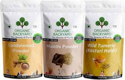 Organic Backyard 100% Natural Mulethi Sandalwood and Wild Turmeric/Kasturi Haldi Powder Combo 100gm Each for Face Care