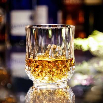 VINAR (Pack of 6) Diamond Cut Deluxe Lead Free Crystal Clear Whiskey, Wine , Beer and Scotch Unique Bourbon Glass Set 250ML Glass Set Water/Juice Glass
