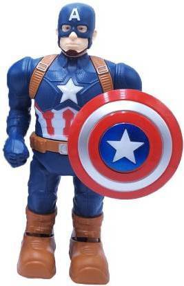 TinyTales Super Hero Legends Captain America Robot Action Figure Toy, Moves Front, Back, Rotate 360 degrees with Sound & Light Effect for Kids (Blue)