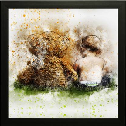 P Arts Cute Baby Wall Painting Frame With UV Texture Painting Digital Reprint 14 inch x 14 inch Painting