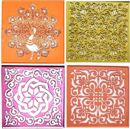 Upyukat Rangoli Stencils 12X12 Inches- Set of 4 Pcs Unique Rangoli Design Stencils Rangoli Stencil