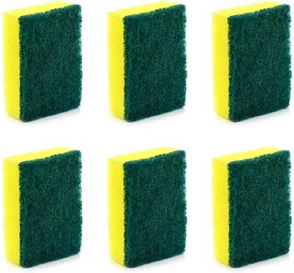 World Wide Villa HEAVY QUALITY SPONGE FOAM SCRUBBER PACK OF 6 YELLOW AND GREEN Scrub Sponge