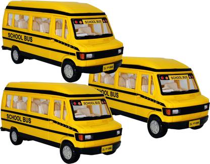 Toyify Set of 3 Combo Pull Back & go Action TMP School Bus Toys For Kids