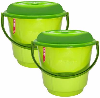 Wonder Plastic Bucket With Lid Combo, Set of 2, 18 Liters Buckets With Lid, Green Color, Made in india 18 L Plastic Bucket