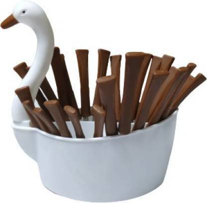 SKYHEART Spoon Set for Kitchen Use with Stand-Cutlery Set for Dining Table with Stand-24 Piece Stainless Steel Cutlery Set- 6 Table Spoons, 6 Tea Spoons, 6 Forks, 6 Dessert Spoons. (Brown) Disposable Stainless Steel, Plastic Cutlery Set