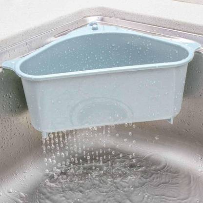 SUKROOT Triangle Shape Sink Storage Rack Drain Shelf Sink Soap Holder Kitchen Sucker Storage Drain Rack Corner Organizer, Bathroom Support Corner Hanging Shelf, Kitchen Drainer Storage Rack - 1 pc Sink Sponge Holder