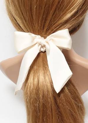 IBDA Fairy White Silk Bow Knot Scrunchie ,Solid Colour Hair Tie, Ponytail Holder, Handmade with Bobble Hair Tie Head Band Accessories (Adjustable Size) Pack of 01. Hair Clip