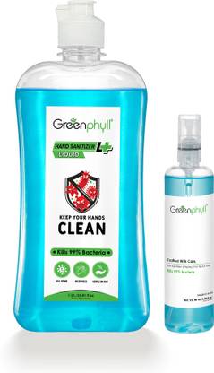 Greenphyll  Liquid Base Combo 1000 ml + 80 ml Spray Refill Pack Hand Sanitizer Bottle