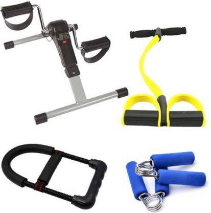 RIO PORT Exerciser KIt- Folding Mini Cycle, Pull Reducer/Body Trimmer, Adjustable Wrist Exerciser, 2-Hand Grip Home Gym Combo Home Gym Combo