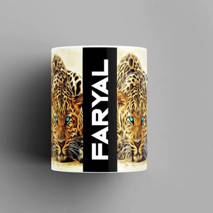 Beautum Name Printed Faryal Cheetah Design White Ceramic (350) ml. Model No:BMNAT005627 Ceramic Coffee Mug