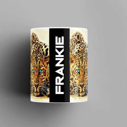 Beautum Name Printed Frankie Cheetah Design White Ceramic (350) ml. Model No:BMNAT005808 Ceramic Coffee Mug