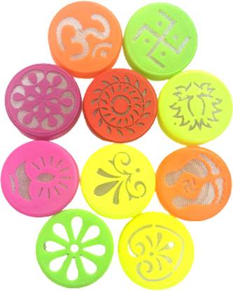 Upyukat Rangoli Filler Stamp- Set of 10 plastic bottles with stamp, Ready to use Designs Rangoli Stencil