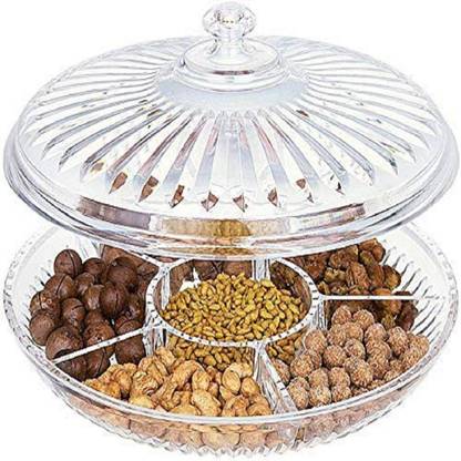 lOMESH Acrylic Candy jar with lid,6 Compartment Candy Tray Round Transparent Plate, Tray Serving Set