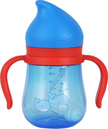 Adore Blue Color Organic Training Cup With Easy Handle- Turn up Straw - Food Grade PP- Leak Proof