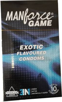 MANFORCE GAME 3-In-1 Ribbed-Dotted-Contoured-Exotic flavoured Condoms - 10s packets Condom SET OF 4 Condom