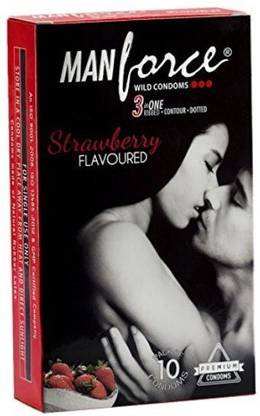 MANFORCE Wild 3 in 1 Strawberry Condoms(Pack Of 1x10) Condom