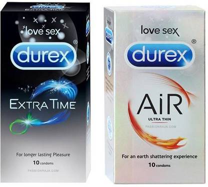 DUREX AiR - Extra Time - Extended Pleasure PassionRaja.com Combo (10s x 2 = 20 Condoms) Condom