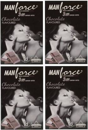 MANFORCE Chocolate Flavored 3 in 1 Wild Ribbed Contour Dotted 10X4=40 Condom