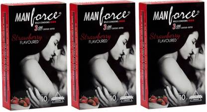 MANFORCE Dotted Strawberry Flavor Condoms Pack of 3 (Sheet-30) Condom