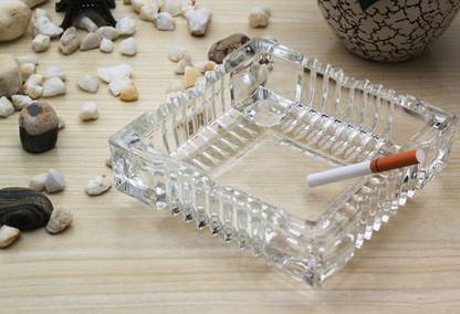 KINJAY Crystal Smoking Ash Tray For Home Decor, Living Room, Office, Cafe, Hotel Table Clear Glass Ashtray