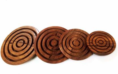 ARTANDCRAFTINDIA Set of 4 Labyrinth Game Ball-in-a-Maze Puzzles Round Wooden Game for Kids, Adults, Boy & Girl Board Game Accessories