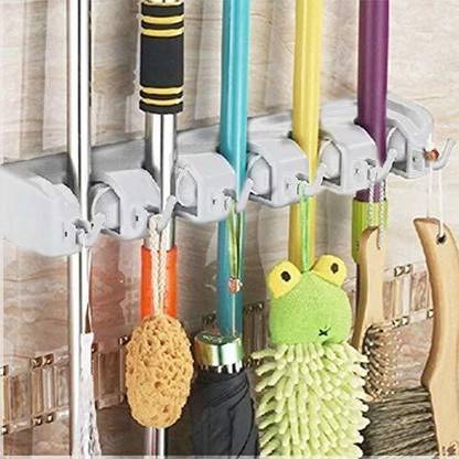 KDZONE 5 Position & 6 Hooks Mop Holder Plastic Plastic Wet and Dry Broom
