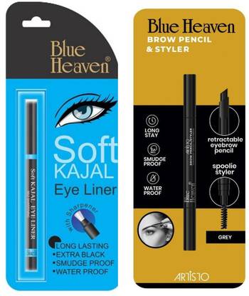 BLUE HEAVEN black Soft kajal and Artisto Eyebrow With Styler Pencil Eyeliner Grey
