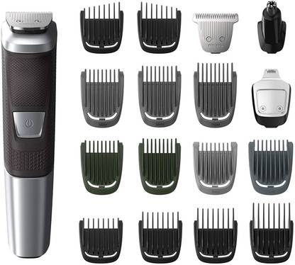 PHILIPS Norelco MG5750/49 Multigroom All-In-One Trimmer Series 5000 With 8Piece, No Blade Oil Needed, Black, 1 Count Grooming Kit 180 min  Runtime 2 Length Settings