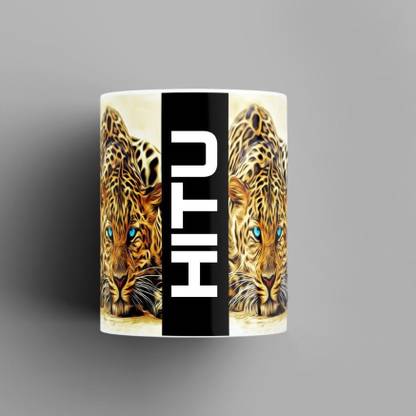 Beautum Name Printed Hitu Cheetah Design Ceramic (350) ml. Model No:BMNAT007085 Ceramic Coffee Mug