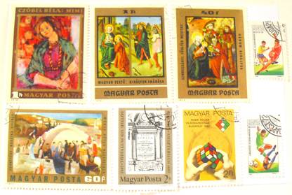 mtcstamps 8 vintage Magyar Posta stamps (Hungary) Stamp Page Sheet