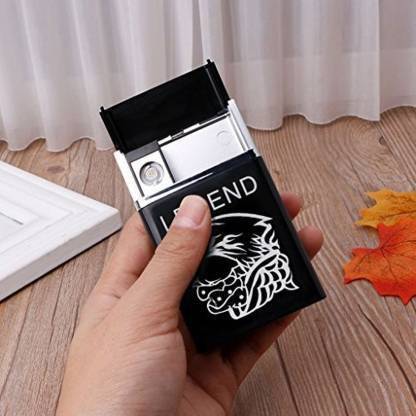 Triangle Ant ™Cigarette Case with Lighter for Men, Smoking Cigarettes Box King Size Portable Pack 8 pcs Regular Size Cigarettes USB Lighters 2 in 1 Rechargeable Flameless Windproof Electric Lighter Legend_USB Lighter Cigarette Lighter