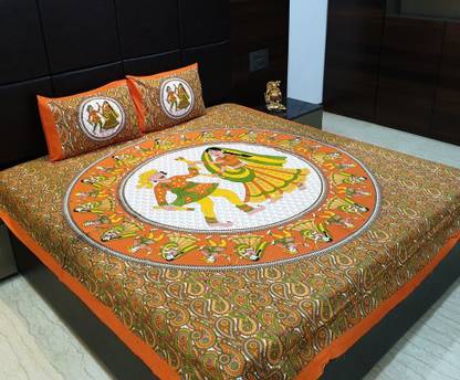 DEVIOUS 140 TC Cotton Queen Jaipuri Prints Flat Bedsheet