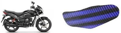 MIZZEO Bike Stretchable Net Seat Cover for Bajaj Discover 125 (Black and Blue) Single Bike Seat Cover For Bajaj Discover 125 DTS-i