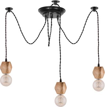 Flipkart Perfect Homes 3 Arms Spider Chandelier Lamp, Natural Hexagon Holder, Vintage Edison Style E 27 Adjustable DIY Ceiling Pendant Light, E27 Rustic Cluster Hanging Light(1.25 M, Black Twisted Wire) Pendant Lamp Ceiling Lamp