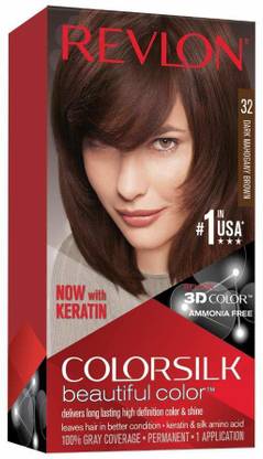 Revlon Colorsilk Beautiful Color, Permanent Hair Dye with Keratin, 100% Gray Coverage, Ammonia Free, 32 Dark Mahogany Brown , red, black