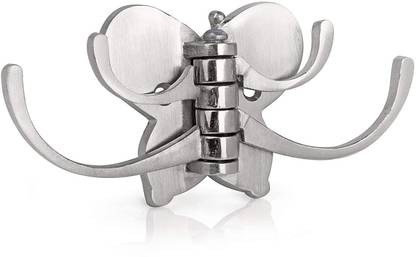 QUISTAL Butterfly Hook - 4 PIN Cloth Hanger Wall Hooks for Hanging Key, Clothes, Towel, Bag, Robe Hooks (Silver) (Pack of 1) Hook 4