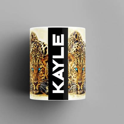 Beautum Name Printed Kayle Cheetah Design White Ceramic (350) ml. Model No:BMNAT009357 Ceramic Coffee Mug