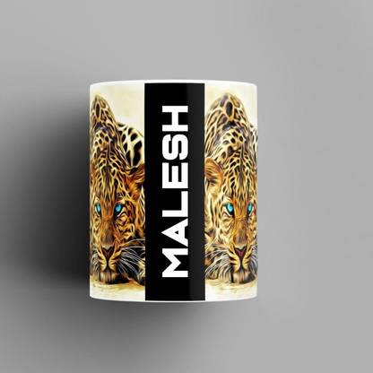 Beautum Name Printed Malesh Cheetah Design Ceramic (350) ml. Model No:BMNAT011490 Ceramic Coffee Mug
