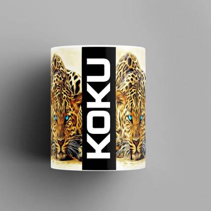 Beautum Name Printed Koku Cheetah Design White Ceramic (350) ml. Model No:BMNAT009958 Ceramic Coffee Mug