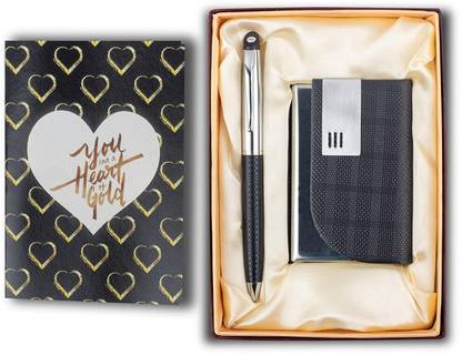 Celebr8 3 in 1 Corporate Gift Set with Crystal Pen, Business Card Holder & Greeting Card (Premium Quality) (Black)  Office Set