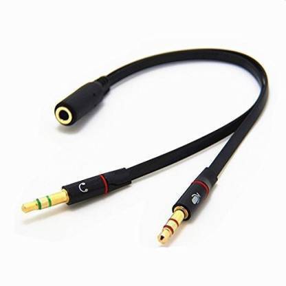 ATEKT AUX Cable 0.2 m 3.5mm Female to 2 Male Gold Plated Headphone Mic Audio Y Splitter 0.2 m AUX Cable (Compatible with pc, laptop, Black PACK OF 1
