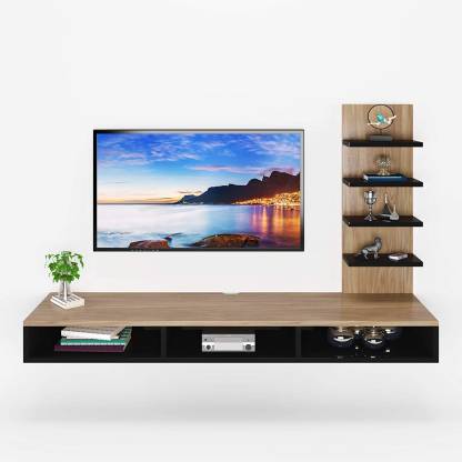Furnifry Wooden Wall Mounted Tv Stand Entertainment Unit Cabinet With Utility Shelves For Set Top Box Decorative Objects Ideal Up To 42 Accessories Included Engineered Wood - Tv Wall Mount Accessory Shelf