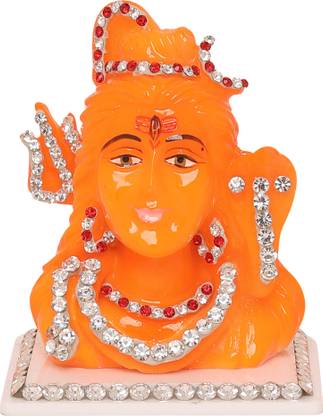 VOILA Lord Shiv Idol Orange Statue (Set of 1) Decorative Showpiece  -  10 cm