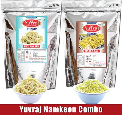 Yuvraj Food Product Ratlami sev & Moong Dal Bikaneri snacks combo pack of 2 ( 400 Gm X 2 )