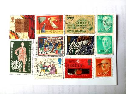 mtcstamps 11 Multi country vintage stamps Posta Romana|Espana|Magyar Posta|The Glastonbury Thorn Stamp Page Sheet