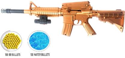 HALO NATION Golden M24 Toy Gun with 2 in 1 Blaster Mode Water Shots & Bb Bullets - Size 48cm, M4 Gold Gun Toy (Gold M4 + 100 BB Bullet + 100 Water Balls) Guns & Darts