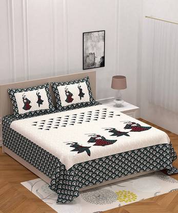 UNIQCHOICE 104 TC Cotton Double Jaipuri Prints Flat Bedsheet